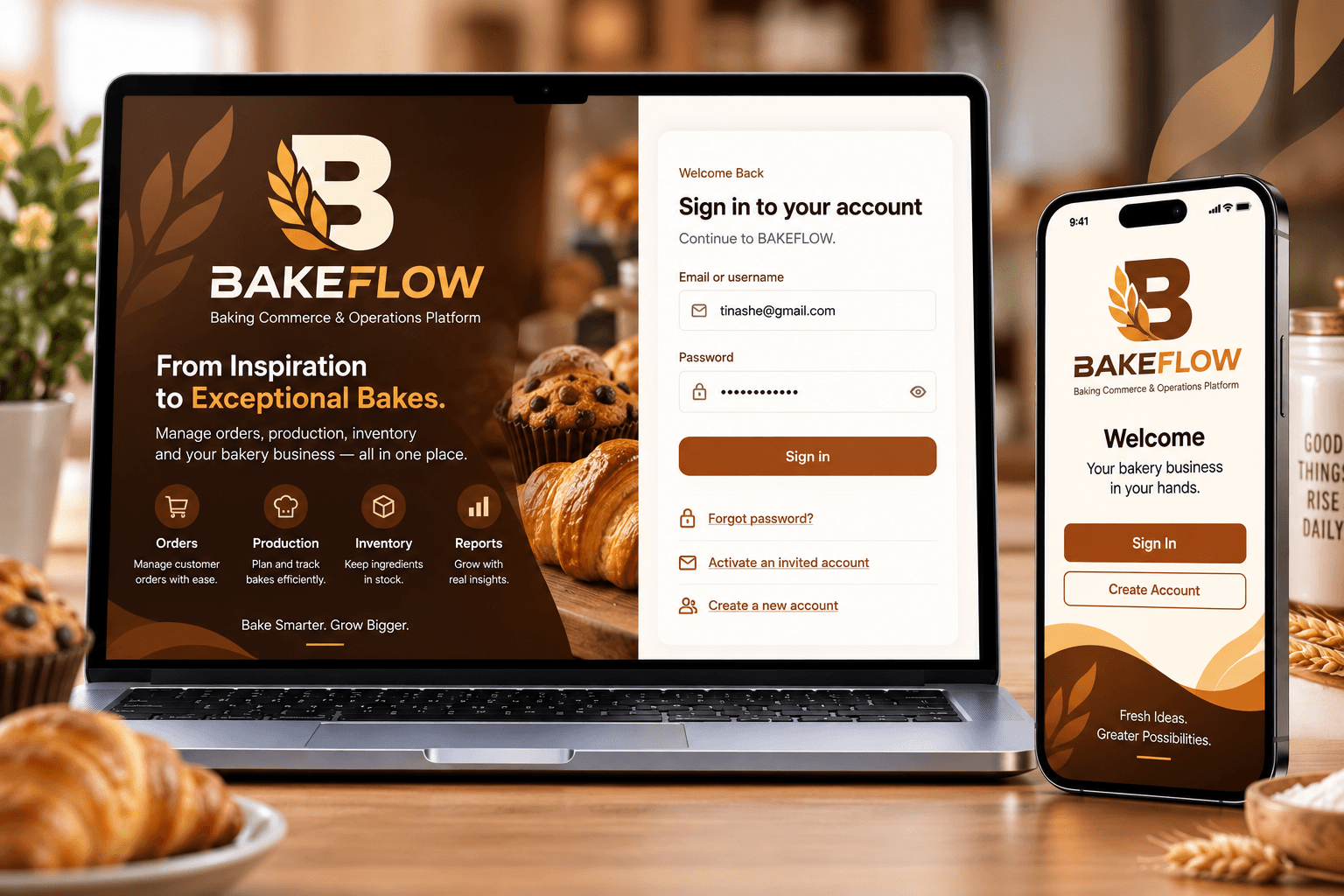 BakeFlow baking commerce and operations platform